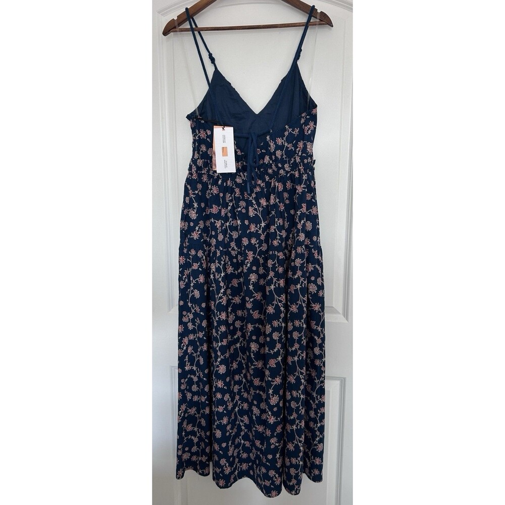 Future Collective Maxi Dress Medium Navy Floral Tie Waist Strappy Summer Boho - Picture 5 of 13